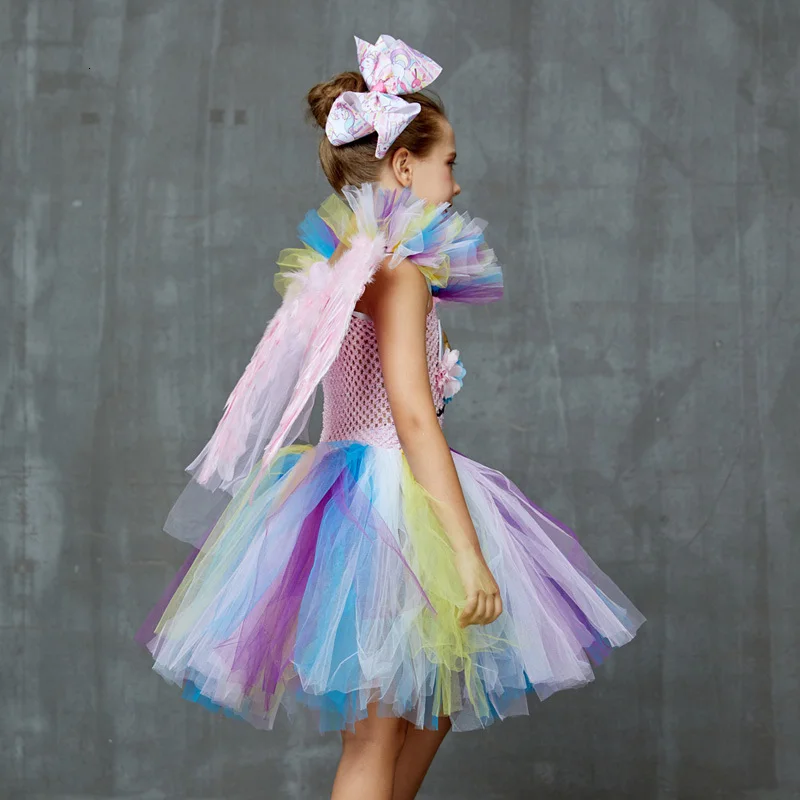 Kids Girls Unicorn Tutu Dress Pastel Rainbow Flower Princess Girl Birthday Party Dress Handmade Pageant Halloween Tutu Costume (5)