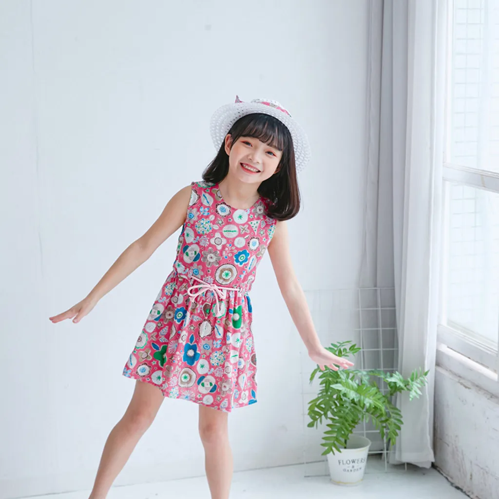 Toddler Baby Kids girls dress Floral Flowers Ruched Strap Summer Princess Dress 2-7 Years old children clothes summer #B
