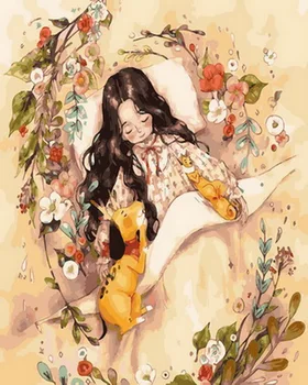 

Unframe diy oil picture oil paintings by numbers figure painting paint by number for home decor 4050cm girl with deer