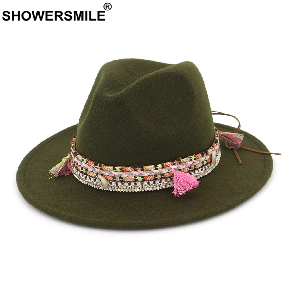 SHOWERSMILE Женская фетровая шерстяная шляпа армейского зеленого свиного пирога