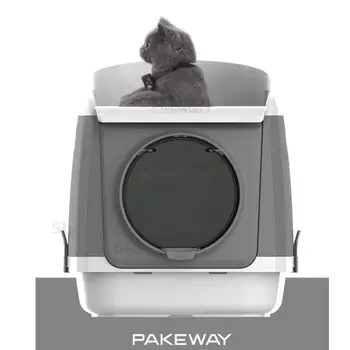 

Large Space Cat Litter Pan Hooded Cat Toilet Box with Breathable Lid Easy Entrance Transparent Door Safe Buckle Litter Drawer