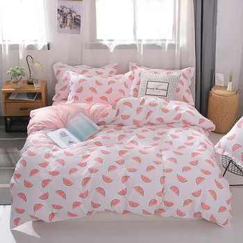 

Liv-Esthete Cartoon Watermelon Duvet Cover Pink Bedding Set Flat Sheet Pillowcase Bedspread For Adult Home Decor Bed Linen Set