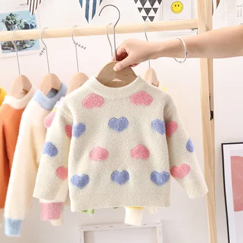 

2020 Spring Sweater Girl Long Sleeve Knitted Baby Girls Sweater Girls Pullover Top 1-4 Years Heart Girls Sweater