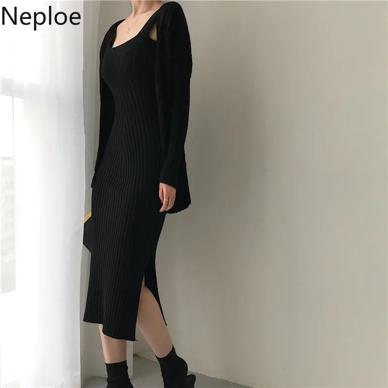 Женское повседневное зимнее платье Neploe 2021 Кардиган с длинным рукавом + свитер на