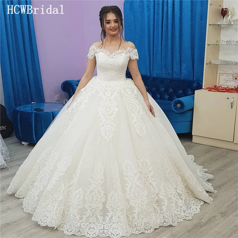 Robe De Mariee Princess Изящные пышные кружевные тюлевые Свадебные платья с коротким шлейфом корсет сзади подгоняемое свадебное платье - Цвет: Слоновая кость