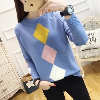 

9490 real shot new diamond color block round neck Pullover knitwear 44 -- 2 / F, 4 rows, 1 shelf