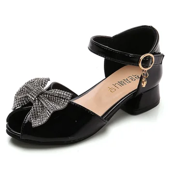 

Summer Casual Butterfly-knot With Rhinestone Children's Kids Low Heels Open Toe Leather Shoes Medium Big Girls Princess Sandals