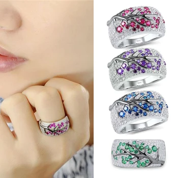 

Fashion Shiny Colorful Crystal Zircon Tree Branch Ring for Women Unique Wedding Rings Jewelry Gift