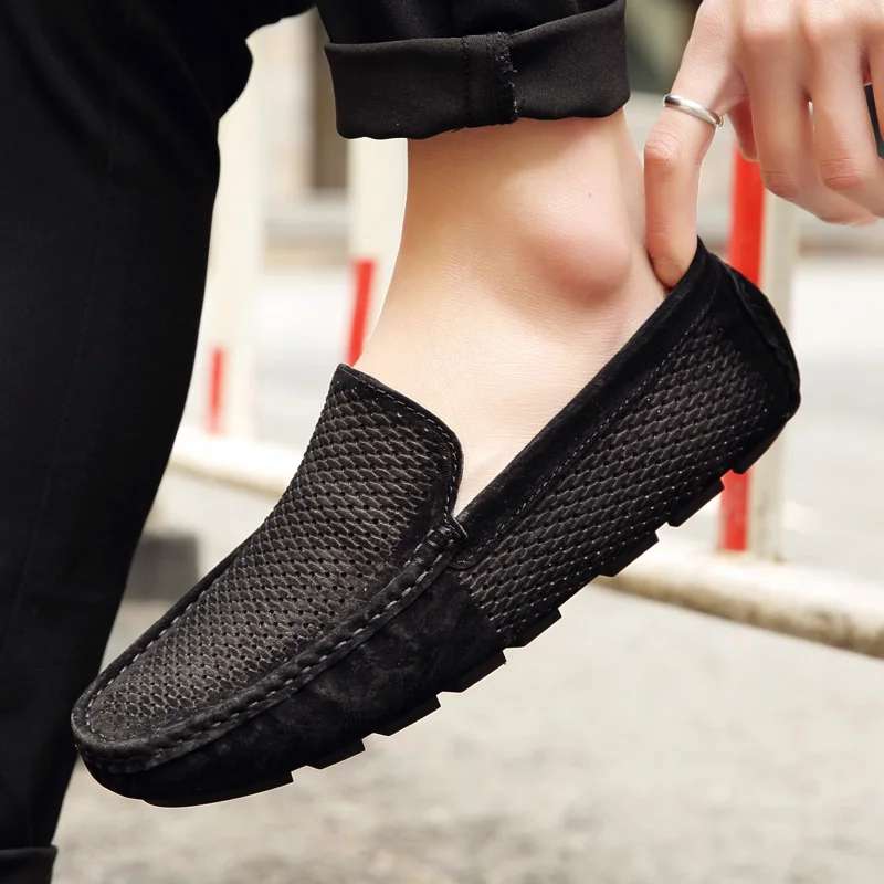 Mocassin Masculino; коллекция года; Летняя мужская обувь; повседневные лоферы; Мужские дышащие сетчатые слипоны; обувь для вождения автомобиля; мокасины на плоской подошве; Цвет Черный
