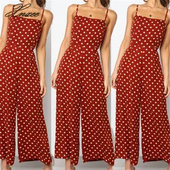 

Women clothes off shoulder Summer Dot Sleeveless Jumpsuit strap Wide Leg Polyester Romper