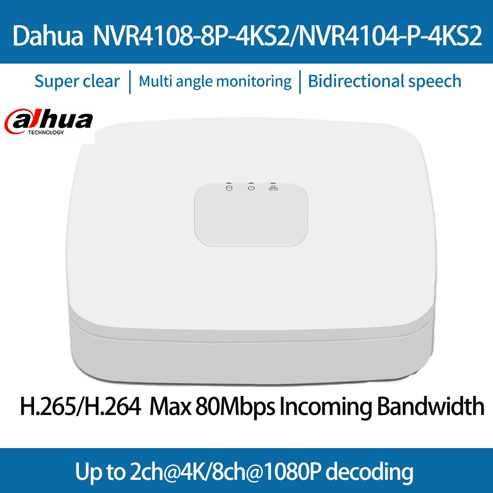 Dahua NVR4108 8P 4KS2 DH 4CH NVR4104 P 4/8CH 8MP 4K PoE 8CH оригинальный видеорегистратор NVR H.265 Поддержка ONVIF 2 4 SDK CGI|Видеорегистратор