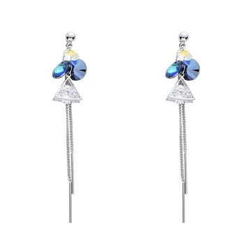 

Warme Ferben 2019 925 Sterling silver Water Drop Earrings Crystal Long Tassel Zircon Female Jewelry Earring for Lady Party Gifts