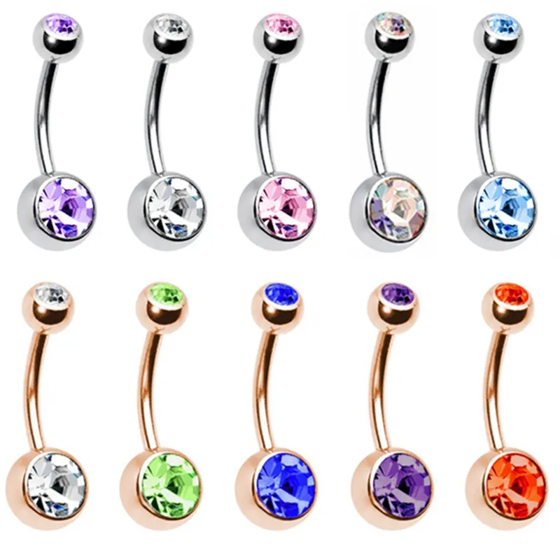 DOUBLE HOOP PINK CZ GEM CRYSTAL BELLY RING NAVEL BUTTON PIERCING JEWELRY B373 
