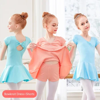 

Girls Ballet Dress Suits Kids Children Short Sleeve Cotton Dance Leotards Ballerina Costumes Gymnastics Leotards with Shorts