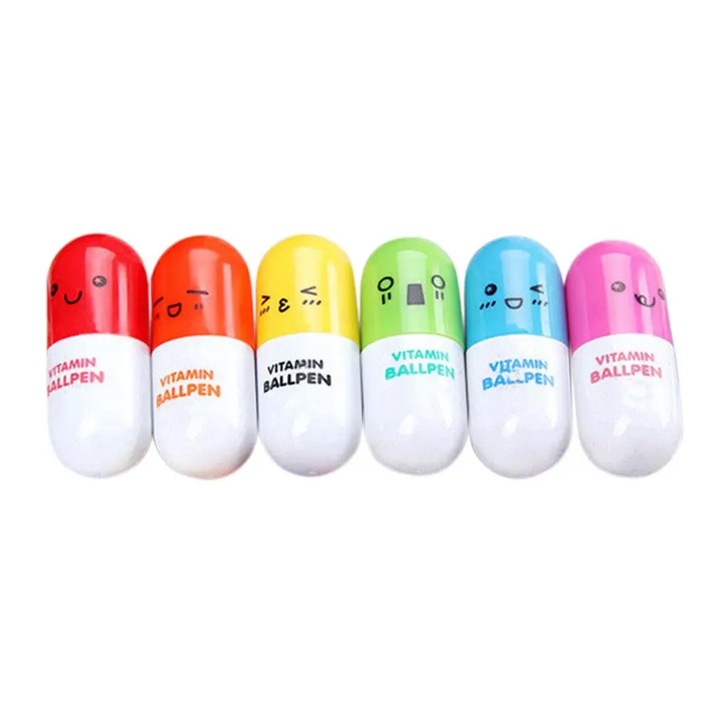 

Cute Cartoon Ballpoint Pen Novelty Pill Shape Smile Face Ballpoint Pen Retractable Mini Pen Stationery Student School Supplies