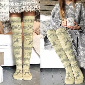 

2020 Women Christmas Thigh High Long Stockings Knit Over Knee Socks Xmas Comfortable Floor Socks Female calcetines mujer#K40