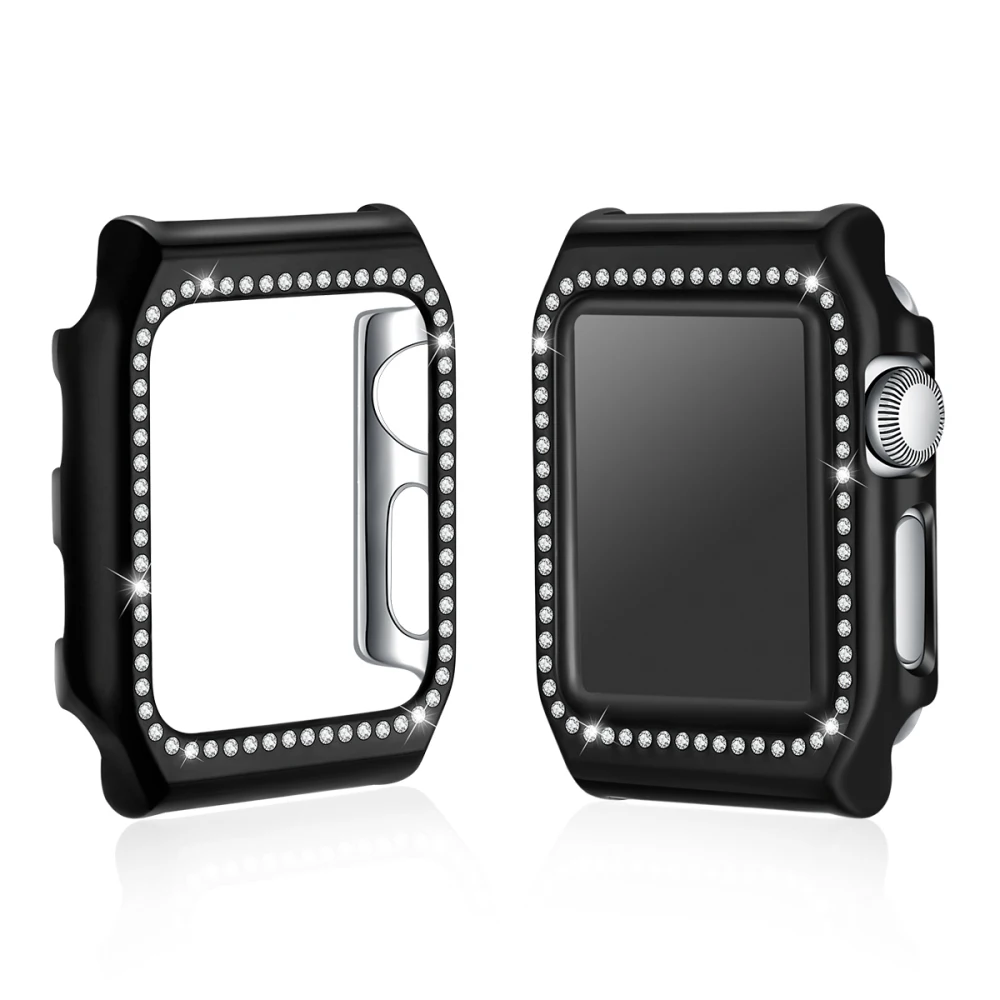 Bling С кристалалми и стразами для Apple Watch Series 1/2/3 случае тонкий защитный Насадка На Бампер основа PC тяжело смотреть аксессуары