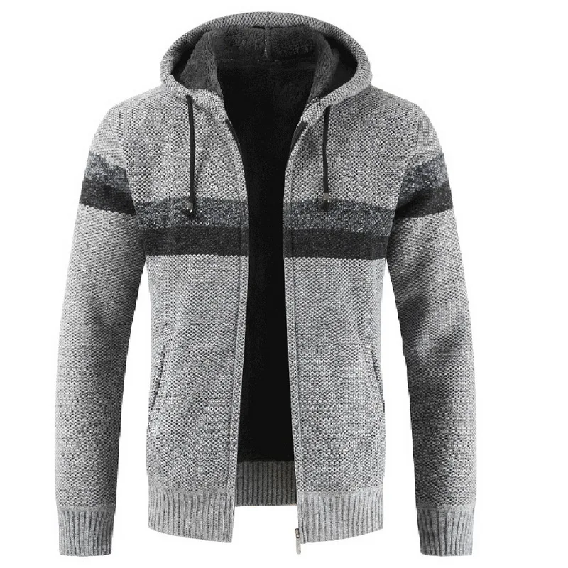 Litthing мужской свитер с капюшоном флисовая куртка осень зима Повседневный лоскутный свитер толстый теплый вязаный кардиган пальто на молнии - Цвет: Color 4