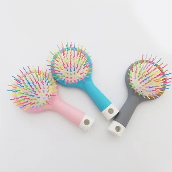 

Hot 1Pcs Hair Comb Folding Massage Hair Brush Round 3 Colors Mini Airbag Rainbow Comb With Mirror Travel Hairbrush Makeup Comb