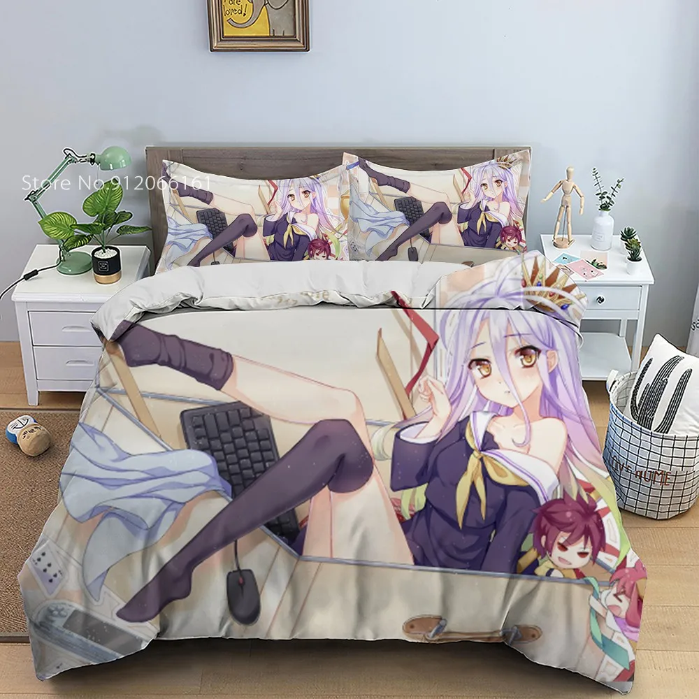 

Cartoon Anime Duvet Cover No Game No Life Bedding Set Beautiful Girl Bed Cover Set For Bedroom Bed Quilt Cover Pillowcase