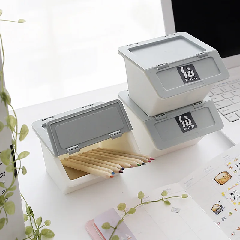 

Japanese Plastic Storage Box Desktop Stationery Pen Holder Multifunctional School Office Supplies Jewelry Makeup Organizer 1pc