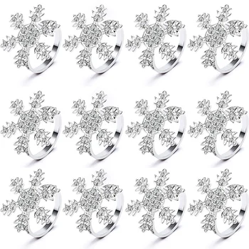 

Christmas Snowflake Napkin Rings Holders for Christmas Dinners Parties, Table Decoration Accessories 12Pcs