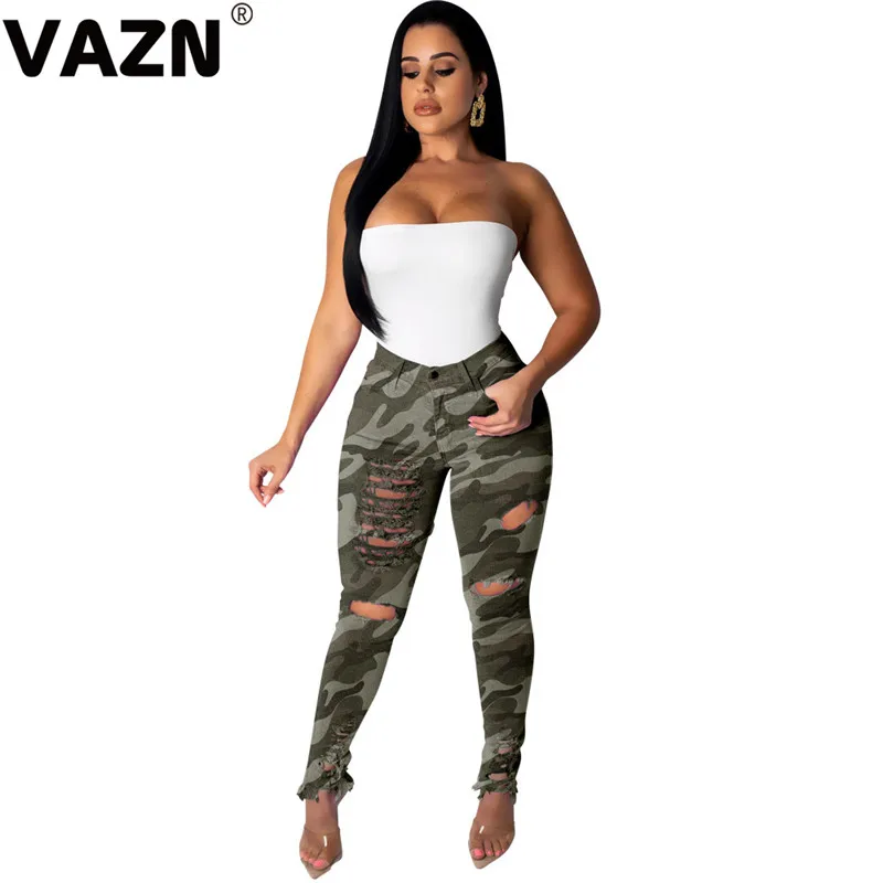 VAZN MOY5121 Топ осень Камуфляжный узор энергия уличная Смарт популярное отверстие Джокер повседневные Daly женские длинные узкие брюки - Цвет: camel
