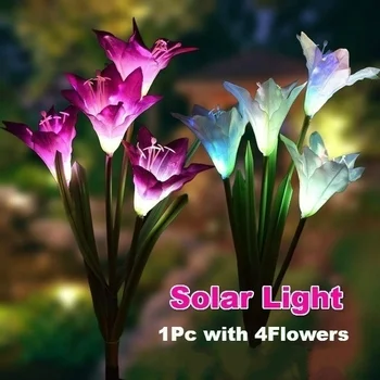 

Outdoor Solar Powered Lights Lily Flower Garden Stake Lights White / Multi-color Changing LED Solar Landscape Decorative Lights