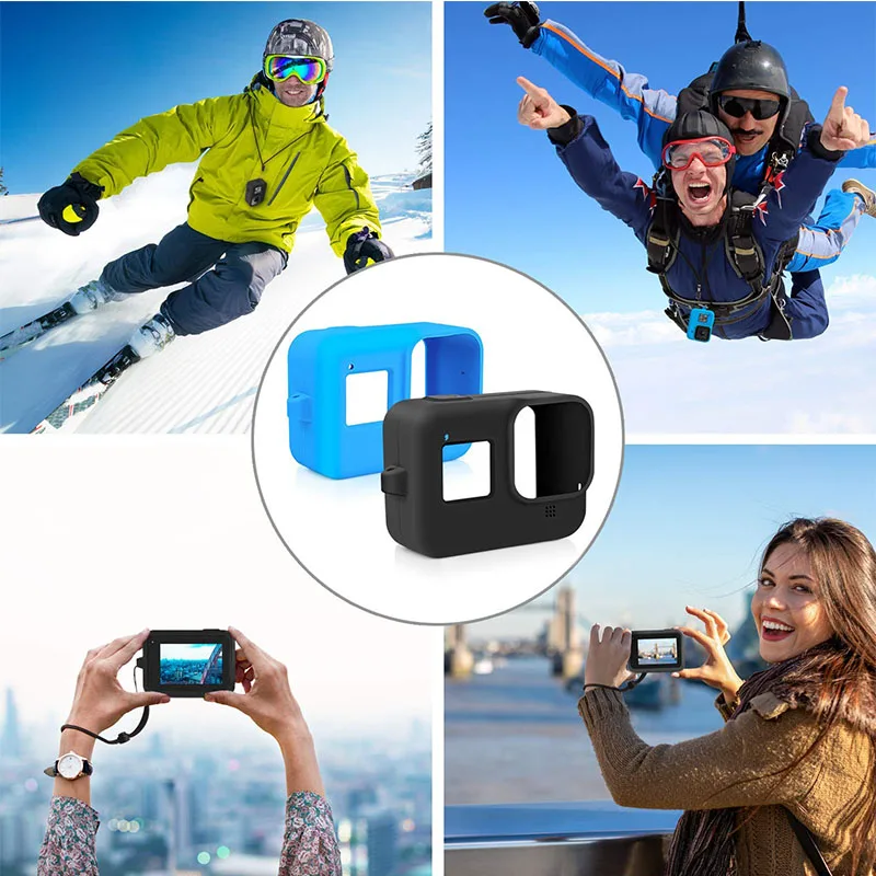 Силиконовый чехол для Gopro Hero 8, черный защитный чехол с ремешком, браслет для Gopro 8, набор аксессуаров для экшн-камеры