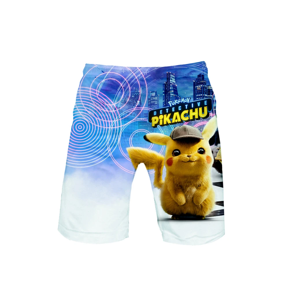 Пляжные шорты для мужчин с 3D принтом Pokemon Detective Pikachu, модные летние пляжные шорты с 3D принтом Пикачу, повседневные Молодежные Пляжные шорты с аниме