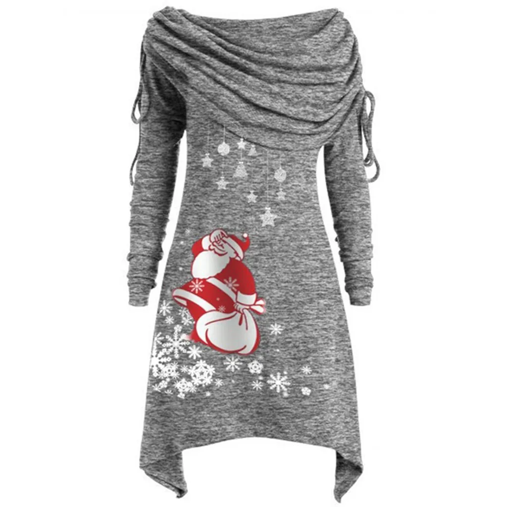 Рождественское зимнее платье размера плюс 5xl повседневное Черное женское мини-платье с принтом и длинным рукавом элегантное женское мини-платье с круглым вырезом и рюшами