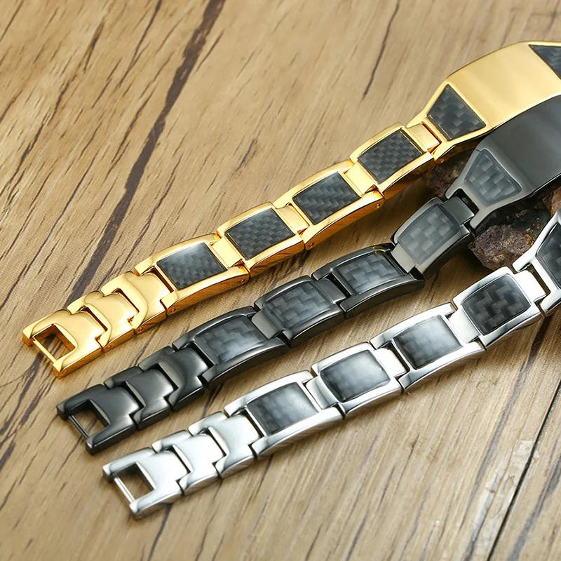 Stainless Steel Masonic Bracelet For Men – Silver Magnet Carbon Fiber Design, Unisex Identification Bracelet - View #3
