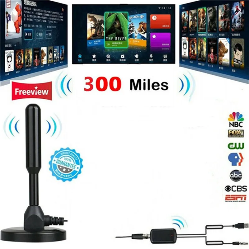 Для ABC CBS NBC Fox CW PBS 300 Mile HD ТВ комнатная антенна HD цифровой усилитель телевизионного сигнала провод для прикуривания