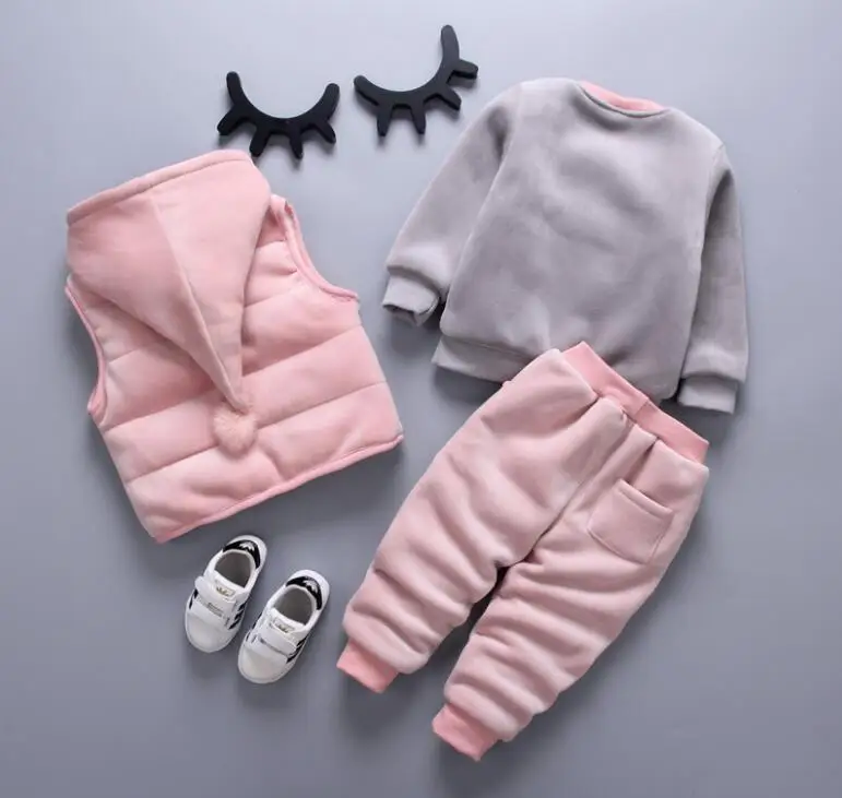Зимняя одежда для новорожденных мальчиков и девочек, Бархатные Топы, пуловер, толстовка, жилет, куртка, штаны, комплекты спортивной одежды