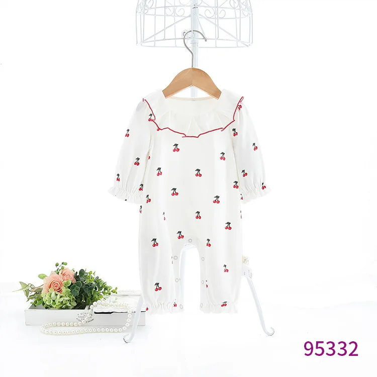 Newborn Baby Girl Clothing Long Sleeve Spring Autumn Girl Cherry Rompers Soft Infant Clothes Toddler winter overalls for girls - Цвет: Бежевый