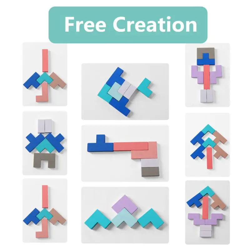 5 в 1 красочные деревянные Tangram головоломки игрушки тетрис игра дошкольного 72XC