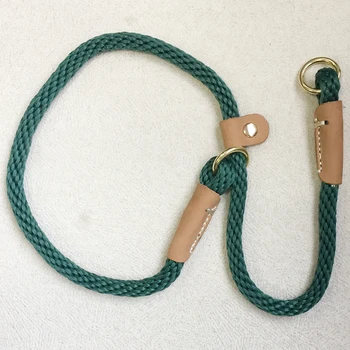 

High quality Handmade leather Dogs Round Braided Rope Nylon Choke Dog Collar with Sliding Stopper borwn green red
