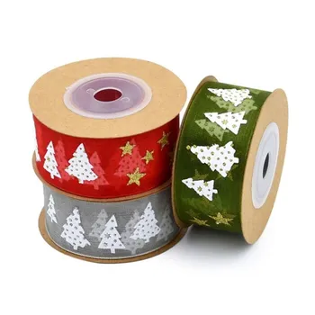 

New gold ribbon five-pointed star holiday decoration gift package high-end printed Christmas tree ribbon 5 meters three colors