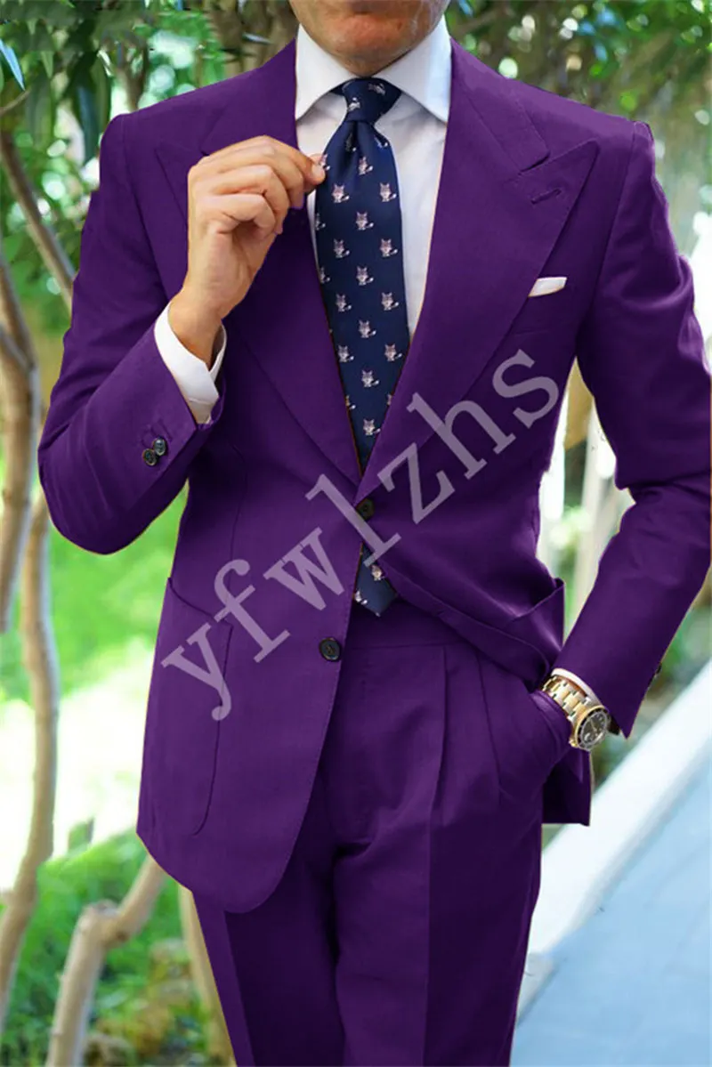 

Handsome Two Buttons Groomsmen Peak Lapel Groom Tuxedos Wedding Dress Men Suits Blazer Prom Dinner (Jacket+Pants+Tie) K561