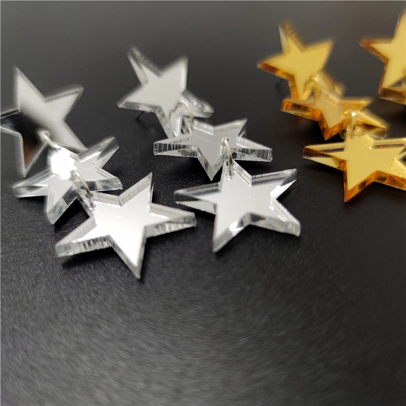 KUGUYS Glänzende Acryl-Spiegel-Stern-Ohrringe für Damen, gold- und silberfarben, Schmuck, trendige Modeaccessoires – Detail 13