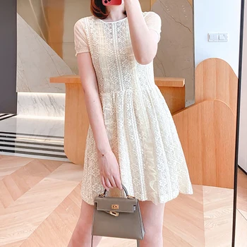 

Two Piece Set Womens Mini Dress Lace Patchwork Sweet 2020 Spring and Summer Ruffles trim Female Fairy Short Dresses