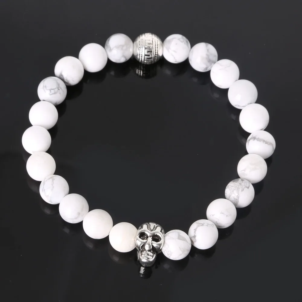 White Turquoise Тигровый глаз Будда из натурального камня бусины браслеты лавы круглые бусины эластичность веревка для мужчин и женщин браслет - Окраска металла: White Turquoise
