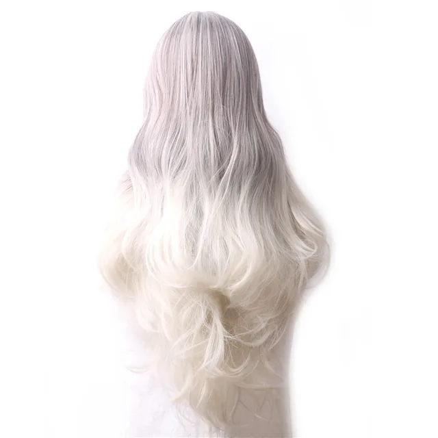 WoodFestival Wavy Synthetic Hair Wig Cosplay Ladies Colored Long Wigs For Women White Pink Red Dark Brown Green Blue Grey Ombre Same As Picture
