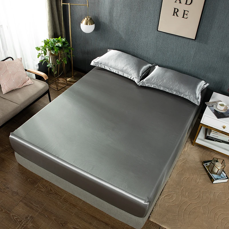 Elastic Fitted Sheet Bed Linen Silky Satin Home Luxury Mattress Cover Couple Double Queen King Size