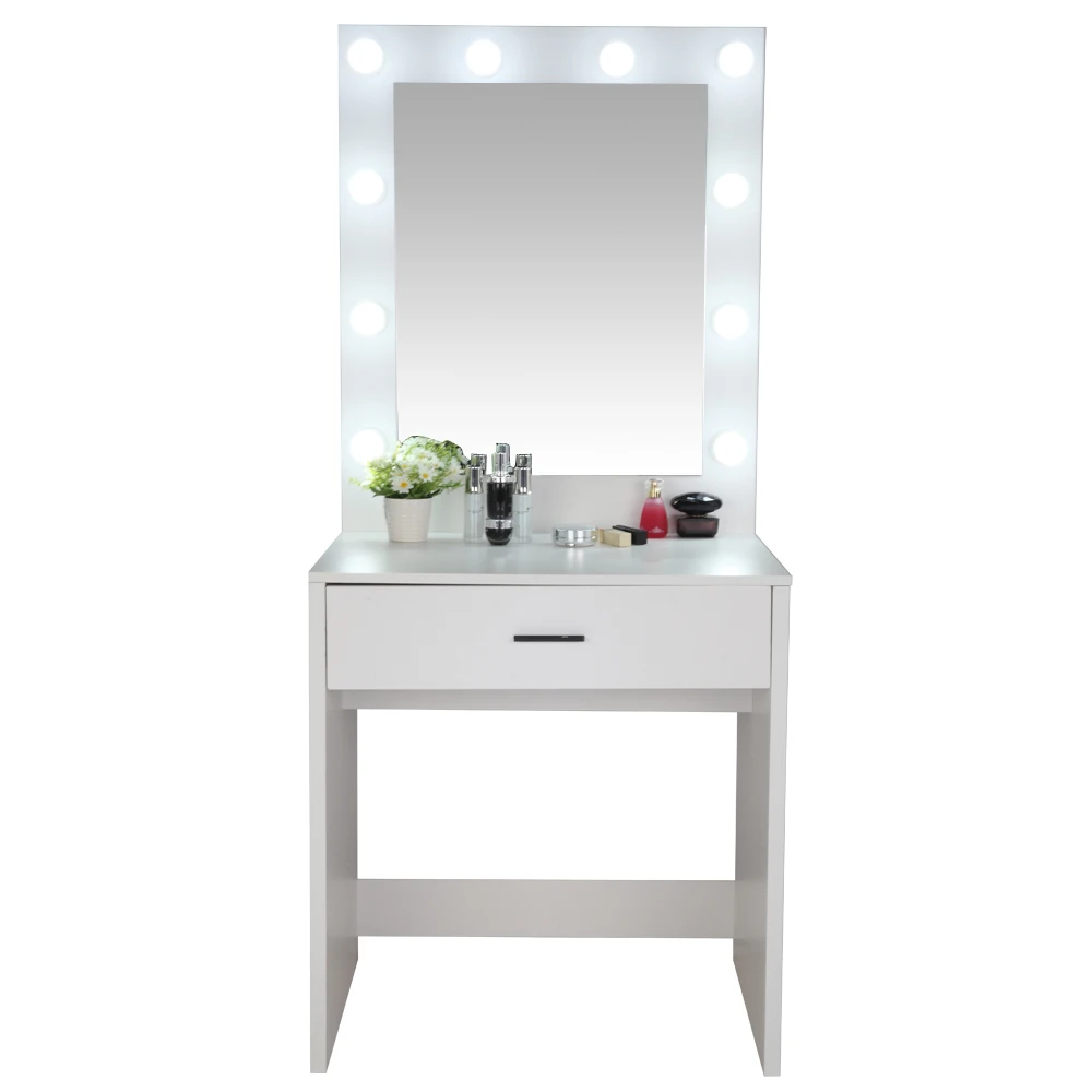 

Dresser Large-Mirror Single-Drawer Dressing Table With Light Cannon White FCH