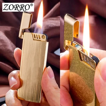 

Original zorro BRASS gas lighter Open flame with ultra thin gas filled grinding wheel smoking gift