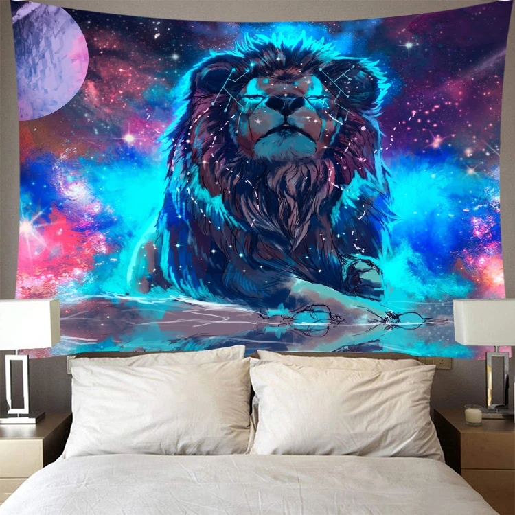 

Faroot 2020 Tapestry Wall Hanging Polyester Lion Moon Pattern Blanket Tapestry Home Decor Sanding Star Print Tapestry 95x73CM