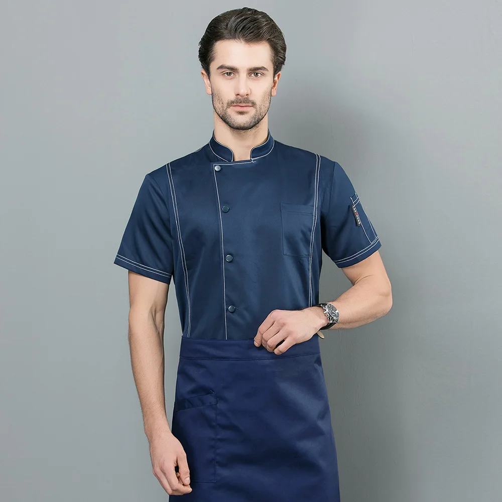 cotton Breathable Short sleeved Food Service hotel Kitchen Chef Jacket restaurant uniforms cooker work clothes men new 4-colors