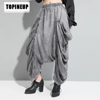 

Women's Fashion casual solid color elastic band loose Washing Water Irregular Pants