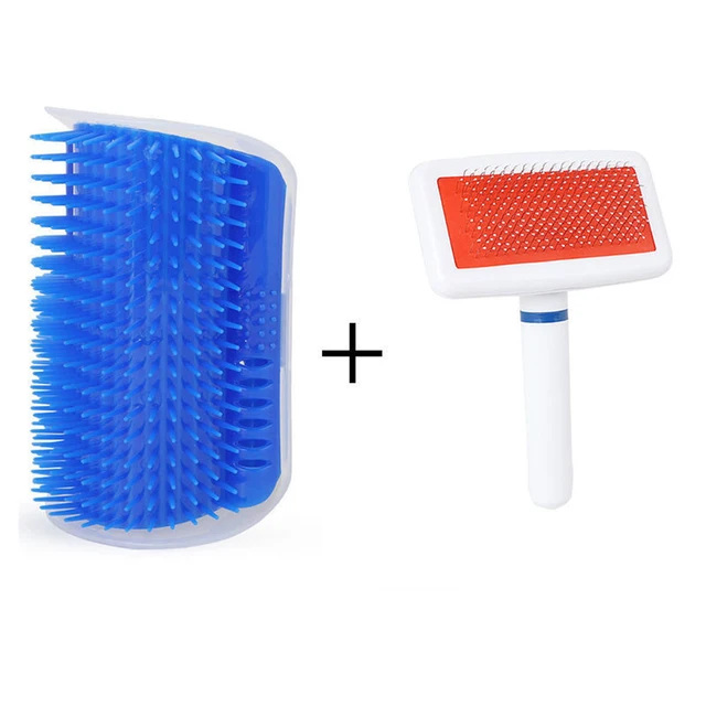 Pet Supplies for Self Groomer Wall Brush Corner Cat Massage Self Groomer Comb Brush with Catnip Cat Rubs with A Tickling Comb Blue-comb